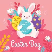 Cute Bunny with Easter Eggs vector