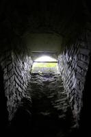 Very ancient bottles of wine lies in retro dark cellar photo