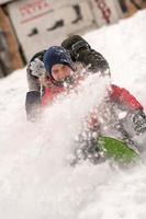 Kiev, Ukraine - 7 December 2017 Photography on theme children sledding photo