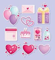 eleven happy valentines icons vector