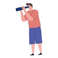 young man searching with binoculars vector