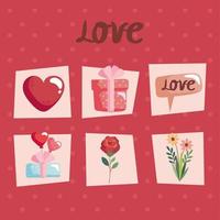 seis iconos del día de san valentín vector