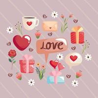 nueve iconos del día de san valentín vector