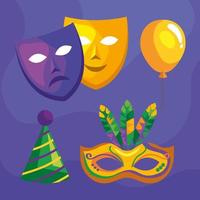 cuatro iconos de mardi gras vector