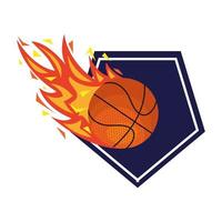 basketball, emblem, design with ball of basketball in flaming vector