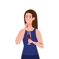 happy woman with cup wine, healthy lifestyle, celebrating holiday party vector