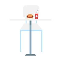 hamburger with beverage in table, with chair furniture, on white background vector