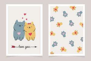 tarjetas de San Valentín con lindos gatos. ilustración vectorial en estilo garabato vector