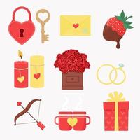 Set of elements for Valentine's day. Vector illustration in cartoon flat style