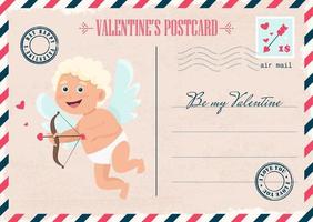 postal de invitación de san valentín vintage, correo, carta con cupido lindo. se mi san valentin ilustración vectorial vector