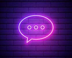 Communication neon sign. Luminous signboard with speech clouds. Night bright advertisement. Vector illustration in neon style for conversation and messaging.