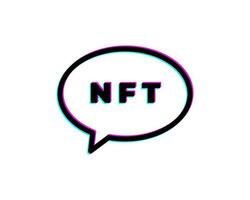 Flat NFT Glitch message bubble isolated Icon. Silhouette NFT symbol with message bubble in Glitch art style in neon glow colors. Crypto Money Vector isolated illustration.