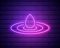 Glowing neon Recycle clean aqua icon isolated on brick wall background. Water recycling energy symbol. Drop of water with recycling. Water refresh arrows. Vector Illustration