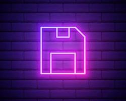 Glowing neon line Floppy disk for computer data storage icon isolated on brick wall background. Diskette sign. Colorful outline concept. Vector