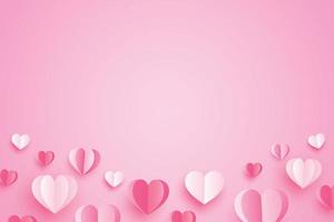 Happy valentines day with paper hearts and copy space on pink background. vector