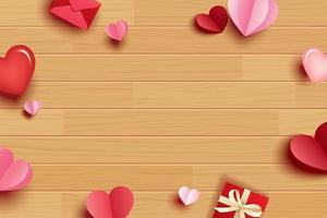 Happy valentines day with paper hearts and copy space on wood background. vector