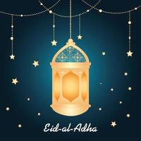 eid al adha mubarak, happy sacrifice feast, with lantern hanging vector