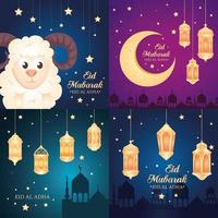 cards, eid al adha mubarak, happy sacrifice feast, with decoration vector