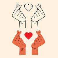 Hands making  mini heart symbol icon, logo set, vector illustration