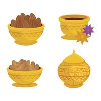 conjunto, iconos de eid al adha mubarak, platos árabes tradicionales vector