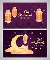cards, eid al adha mubarak, happy sacrifice feast, with decoration vector