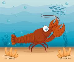 lobster marine animal in ocean, seaworld dweller, cute underwater creature, undersea fauna