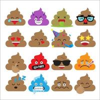 Set of cute poop emoticons, emoji flat design, vector illustration.