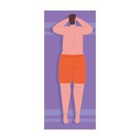 man of back in shorts lying tanning on white background vector