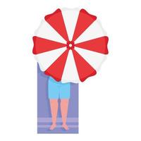 man in shorts tanning, with umbrella on white background vector