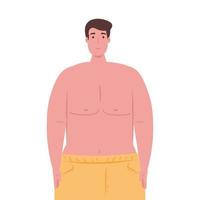 man in shorts yellow color, happy guy in swimsuit on white background vector