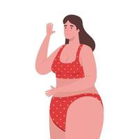 cute plump woman in swimsuit red color on white background vector