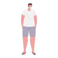 man wearing clothes by summer vacation season wearing medical mask against covid 19 vector