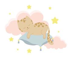 lindo gato durmiendo en la almohada. ilustración de concepto de animal bebé para guardería, personaje para niños. vector