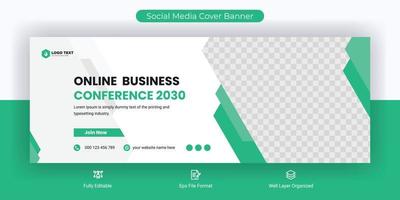 Online business conference social media post cover banner template vector