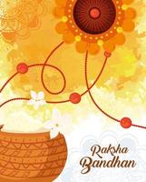 greeting card with decorative rakhi and holy powder for raksha bandhan, indian festival for brother and sister bonding celebration vector