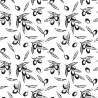 Vector hand drawn seamless pattern of olive branches.