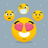 emoji adorable con conjunto de emojis, conjunto de caras amarillas vector