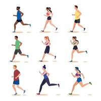 group people jogging, people running avatar characters vector