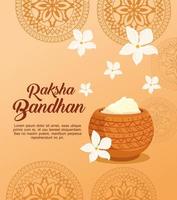 greeting card with decorative holy powder for raksha bandhan, indian festival for brother and sister bonding celebration vector