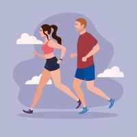 couple jogging, woman and man running, people in sportswear jogging vector