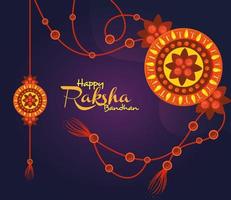 tarjeta de saludo con un juego decorativo de rakhi para raksha bandhan, festival indio para la celebración del vínculo hermano y hermana, la relación vinculante vector