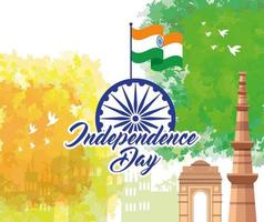 indian happy independence day, monuments traditional and decoration vector