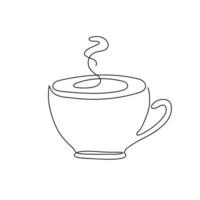 Continuous one line drawing of cup of coffee with steam. Hand drawn cup of coffee isolated on white background. Linear style. Vector illustration