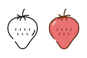 Strawberry icons isolated on white background. Black and colorful strawberry icons set. Vector illustration