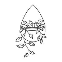 House plant in pot. Potted plant in black and white line drawing style. Vector illustration isolated on white background