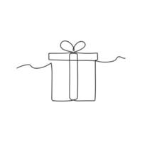 dibujo continuo de una línea de caja de regalo de navidad con lazo y cinta. caja de regalo de cumpleaños estilo lineal aislado sobre fondo blanco. vector. vector