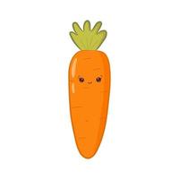 Cute kawaii carrot with happy face. Colorful carrot in cartoon style isolated on white background. Vector illustration