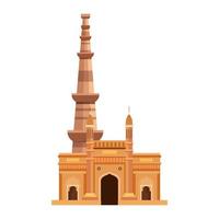 puerta de enlace con qutub minar, monumentos famosos de la india sobre fondo blanco vector