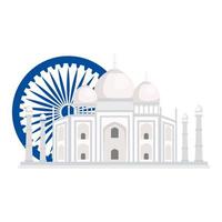 taj mahal, famoso monumento con el símbolo indio de la rueda ashoka azul