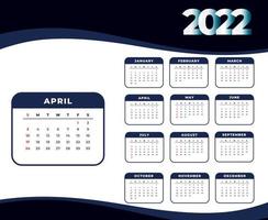 Calendar 2022 April Month Happy New Year Abstract Design Vector Illustration White And Dark Blue